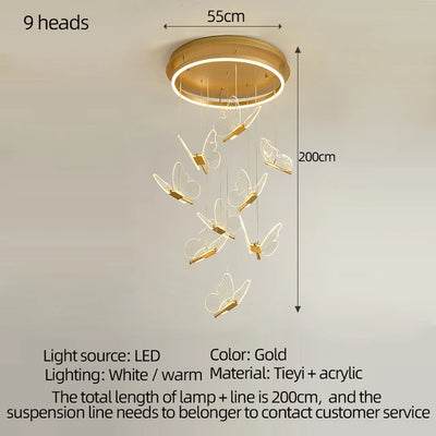 Butterfly Led Chandelier Lighting Bedroom Bedside Background Acrylic Pendant Lamp Home Deco Hanging Celing Light Fixtures