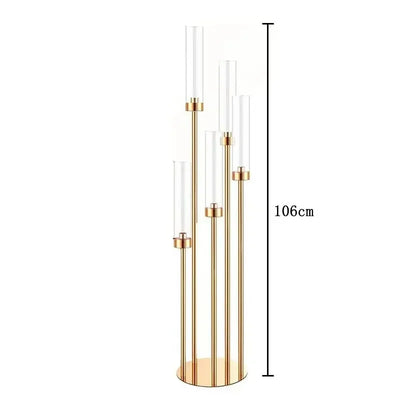 10pcs 5/8 Heads Metal Candelabra Candle Holders Road Lead Table Centerpiece Gold Candelabrum Stand Pillar Candlestick wedding