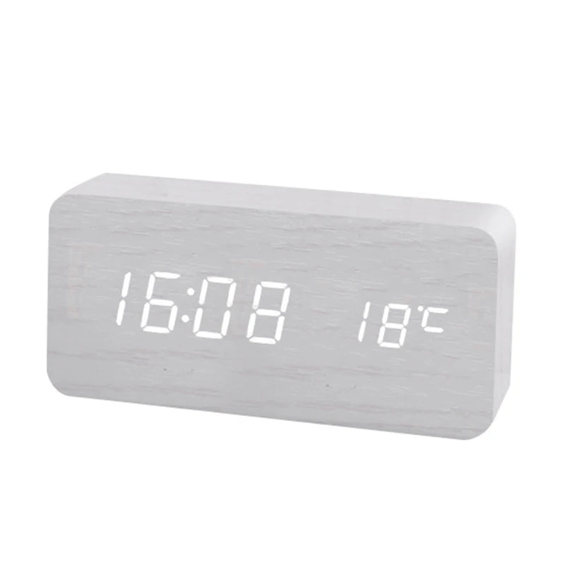 Wooden Digital Alarm Clock, LED Alarm Clock with Temperature Desk Clocks for Office,Bedside Clock