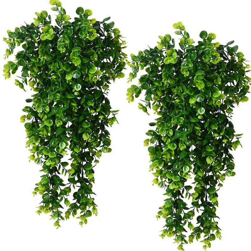 2PCS 80cm Artificial Hanging Plants Fake Hanging Plant Faux Eucalyptus Leaf Greenery Vine Outdoor UV Resistant Plastic Plants