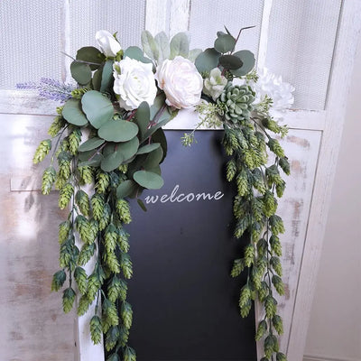 80cm Artificial Hops Flower Vine Garland Plant Fake Hanging Vine Hops Faux Hops Artificial Hanging Plants for Home Garden Decor