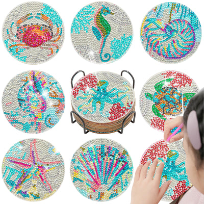 8pc/sets Mandala Diamond Painting Coasters DIY Diamond Art Coasters 5D Full Drill Diamond Coasters Acrylic Round Cup