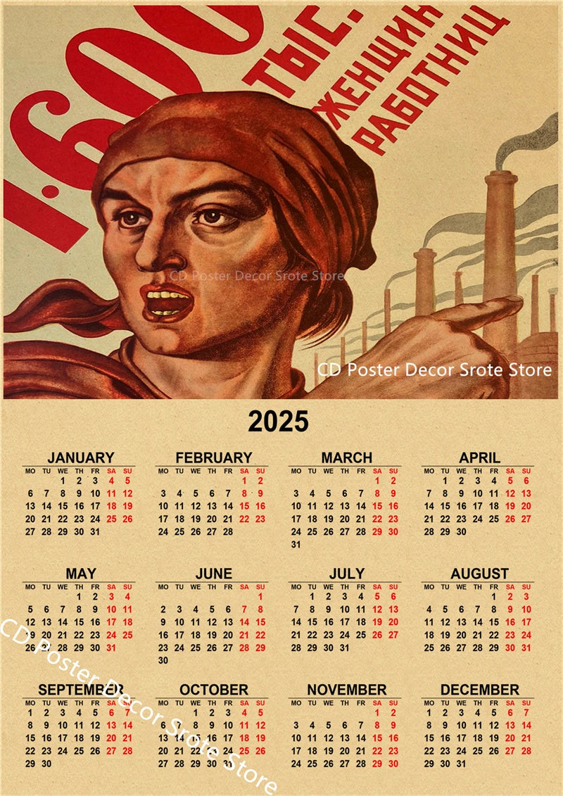 USSR CCCP 2025 Calendar Poster Celebrity Aesthetic Prints Posters Wall Art Retro Painting Home Room Cafe Club Dorm Wall Decor