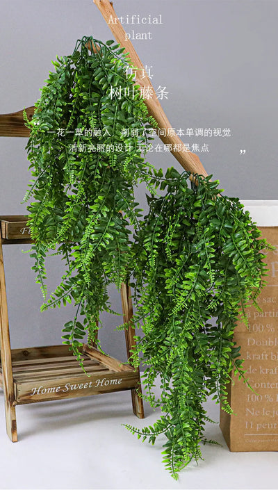 2PCS Artificial Rattan Fake Hanging Boston Fern Plant Faux Greenery Plastic Vine Outdoor Garden Basket Grass Wedding Party Decor