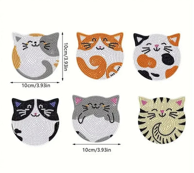 6-8pcs/Set DIY Cats Diamond Painting Coasters for Drinks Anti Slip Wood Coasters with No Holder Mandala Diamond Painting Coaster