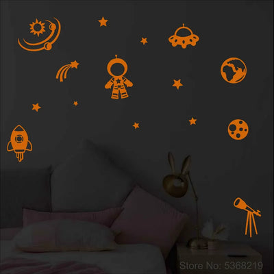 Universe Stickers Stars Spacecraft Astronaut Astronomical Telescope Space Rocket Kids Room Wall Ceiling Decoration Glow Stickers