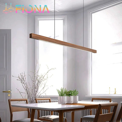 Modern Simple Pendant Lights Wooden Long Linear Hanging Lamp Table LED Light Kitchen Island Lighting Dining Living Room Office