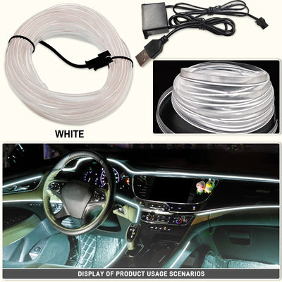 1M/3M/5M Car Interior Led Decorative Lamp EL Wiring Neon Strip For Auto DIY Flexible Ambient Light USB Party Atmosphere Diode