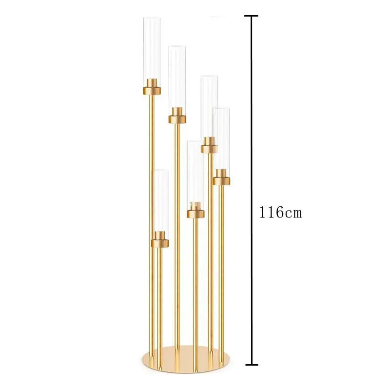 10pcs 5/8 Heads Metal Candelabra Candle Holders Road Lead Table Centerpiece Gold Candelabrum Stand Pillar Candlestick wedding