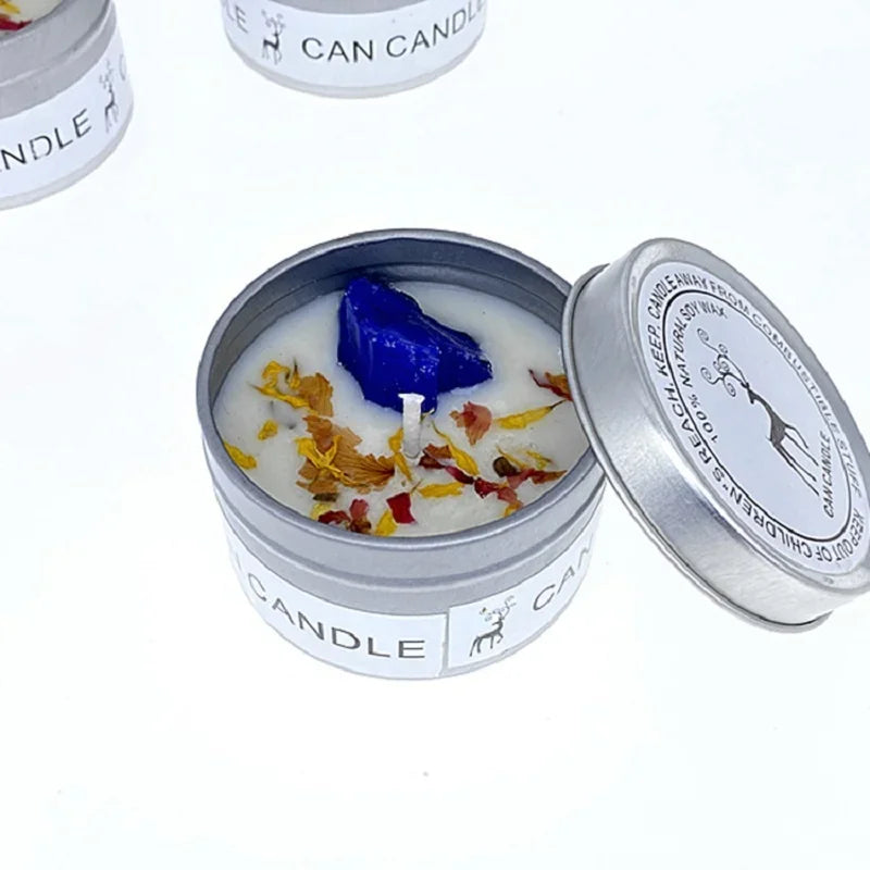 Scented Long Lasting Soy Candles Crystal Stone Dried Flower Fragrance Smokeless   for Home Decorstion  Jar