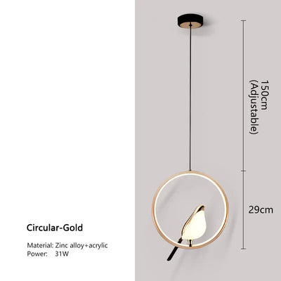 Magpie Bird LED Cord Pendant Lamps AC85-265V Indoor LED Chandelier Lights for Bedside Bedroom Indoor Black Silver Hanging Lights