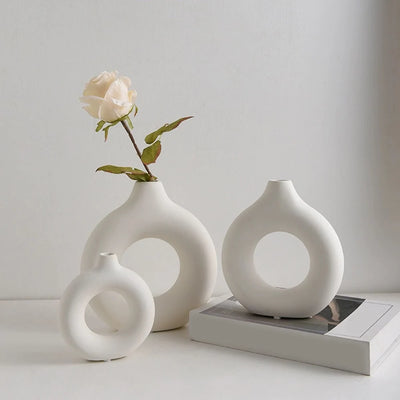 Plastic Circle Vase Donut Shape Living Room Decoration Dry Flower Vase Nordic Style Home Decor Furnishings Vase Room Decor