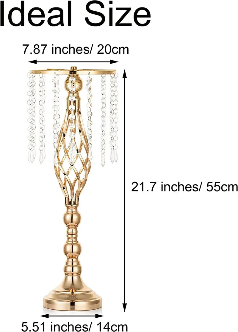 10 Pcs Gold Vase for Wedding Centerpieces Table Decorations with Chandelier Crystals, Flower Vase, Wedding Metal Flower Stand