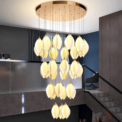 Villa Ceramic Petal Hanging Led Chandelier For Hotel Lobby Loft Staircases Restaurant Living Room Bedroom Bedside Pendant Lamp