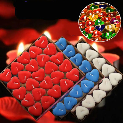 50 Pcs 3.5cm Mini Candle Valentine's Day Proposal Candle Smokeless Heart Shape Flickering Desktop Atmospheres Party Accessories