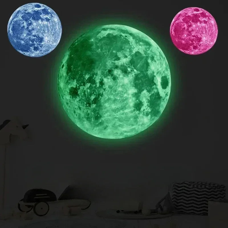 Aesthetic 3D Luminous Moon Wall Sticker Glow in The Dark Fluorescent Sticker PVC Home Kids Room Decals Wall Decor Wallpaper