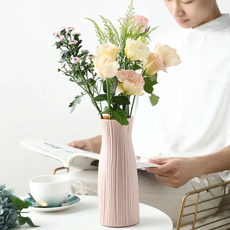 Plastic Vase Home for Decoration White Imitation Ceramic Flower Pot Plants Basket Nordic Wedding Decor Dining Table Bedroom