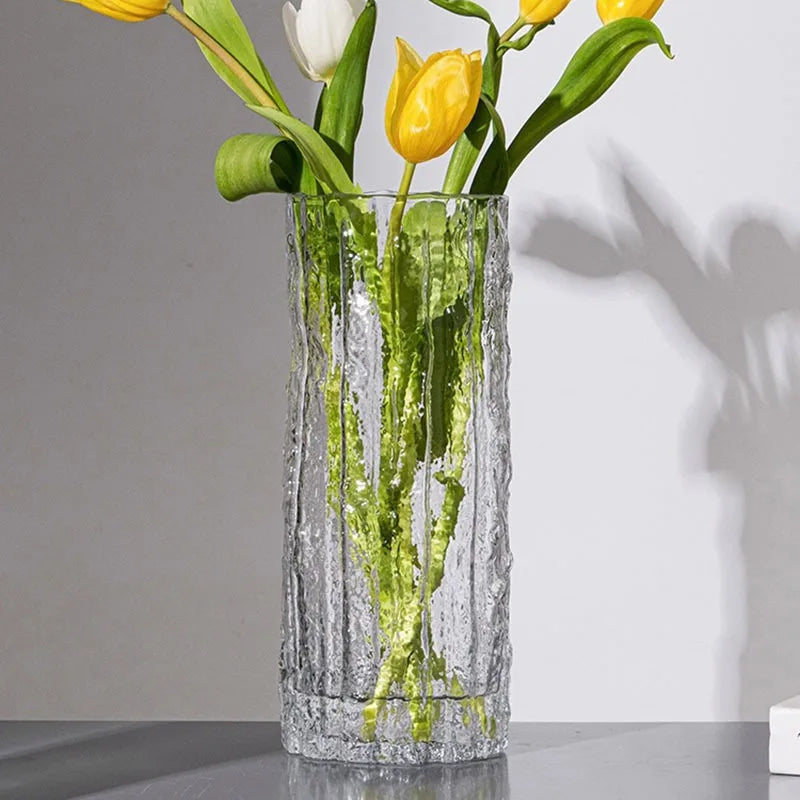 1pc 25cm Vase Glacier Vase Glass Transparent Flower Arrangement Flower Living Room Dining appearance Table Decoration Bottle