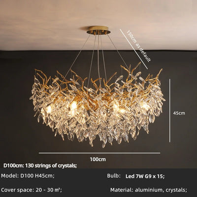 Luxury Dining Room Branch Led Pendant Lights Lustre Crystal Art Hanging Lamp Post Modern Suspend Lamp Gold Chandelier Fixtures