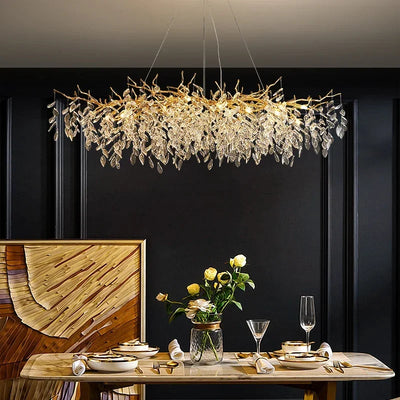 Luxury Dining Room Branch Led Pendant Lights Lustre Crystal Art Hanging Lamp Post Modern Suspend Lamp Gold Chandelier Fixtures