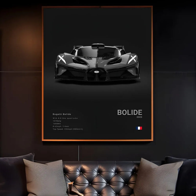 Black Cool Sports Famous Supercar B-Bugatti V-Veyron CHIRON DIVO BOLIDE Poster Home living room Wall Art Garage Room Decor