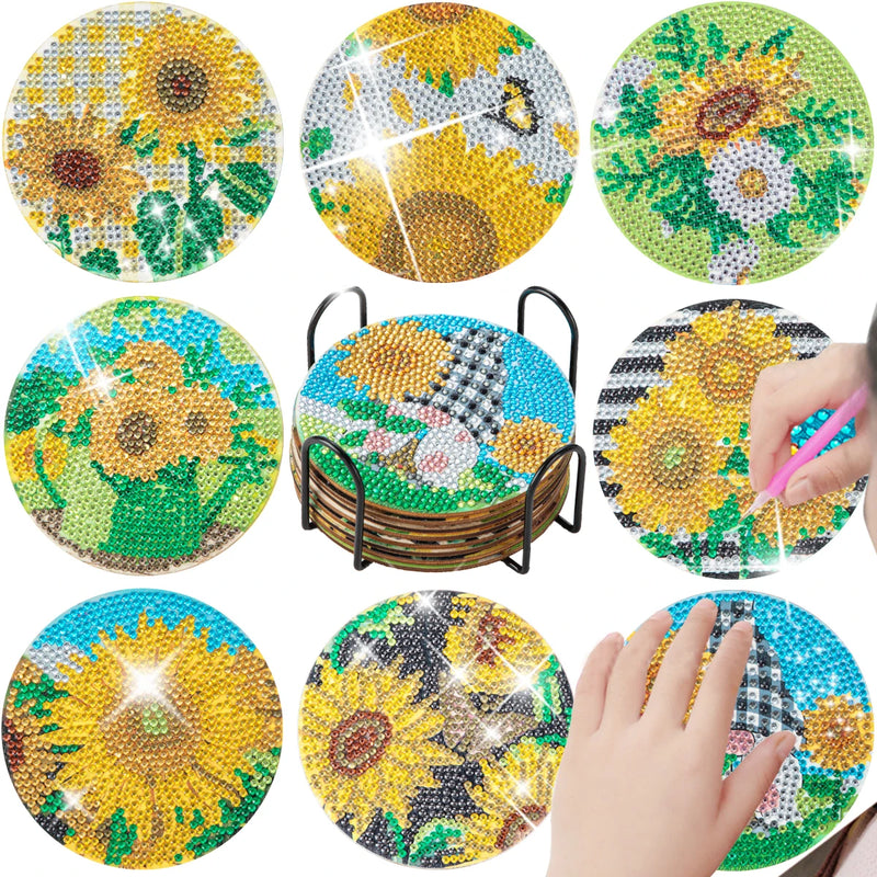 8pc/sets Mandala Diamond Painting Coasters DIY Diamond Art Coasters 5D Full Drill Diamond Coasters Acrylic Round Cup