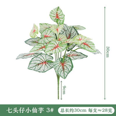 Artificial Plants Leaves Silk Tortoiseshell Leaf Dieffenbough Fake Small Fairy Taro Simulation Green Plant Living Room Decor