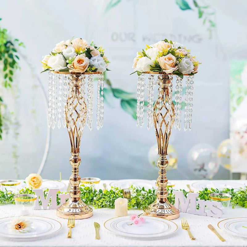 10pcs Gold Silver Vases for Wedding Centerpiece Table Decorations with Crystal Strings, Wedding Metal Flower Stands