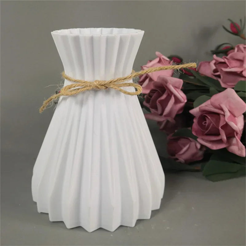 Plastic Flower Vase Imitation Ceramic White Flower Pot Basket Nordic Home Living Room Decoration Ornament Flower Arrangement