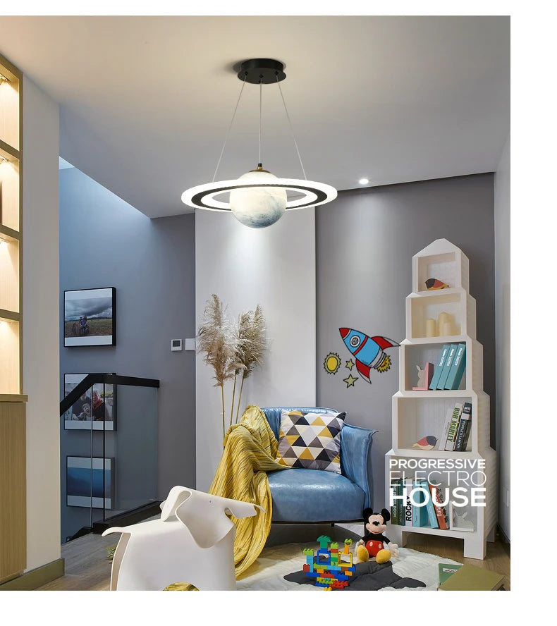 Saturn Pendant Lights for Children Bedroom Modern Led Hanging Lamp Planet Decoration Kids Lighting Ceiling Chandeliers Modern