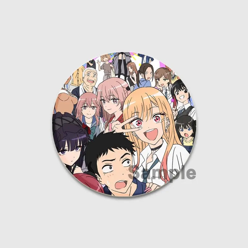 32/44/58mm Anime My Dress-Up Darling Round Pin Cartoon Character Badge Role Play Handmade Tinplate Brooch for Clothes Decoration