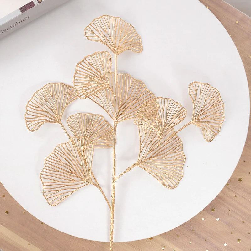 Golden Artificial Plants Eucalyptus Maple Leaf Fake Tropical Plants Faux Flowers For Home DIY Vase Filler Wedding Party Decor