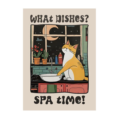 Retro Kitchen Canvas Poster Cat Chef Art Print Dishes Wall Art Pictures for Bedroom Kitchen Home Decoration Gift Idea