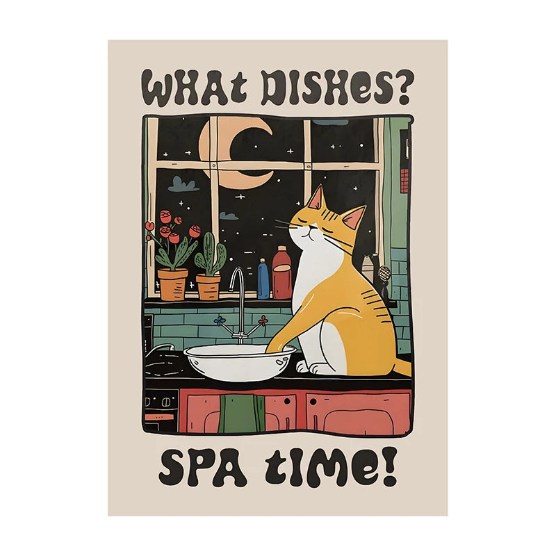 Retro Kitchen Canvas Poster Cat Chef Art Print Dishes Wall Art Pictures for Bedroom Kitchen Home Decoration Gift Idea