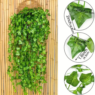 100/2M Artificial Green Ivy Vine Garland Fake Leaf Plants Rattan Hanging Creeper Garlands for Garden Wedding Party Wall Decor