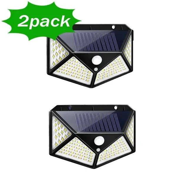 100 LED Solar Wall Lamp Wireless with Motion Sensor Human Waterproof Garden Decoration Spotlights Stairs Outdoor Wall Light