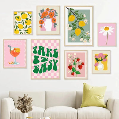 1Pcs Interior Paintings Lemons Wall Art Canvas Painting Daisies Home Decor Poster Bedroom Fruits Vase Living Room Strawberries