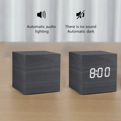 Alarm Clock LED Wooden Watch Table Voice Control Digital Wood Despertador USB/AAA Powered Electronic Desktop Clocks