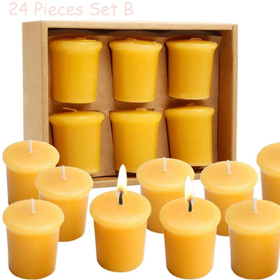 12-48Pcs Natural Beeswax Tea Candles Smokeless Eco-Friendly Candles Xmas Tealight Votive Candle For Home Atmosphere Spa Decor