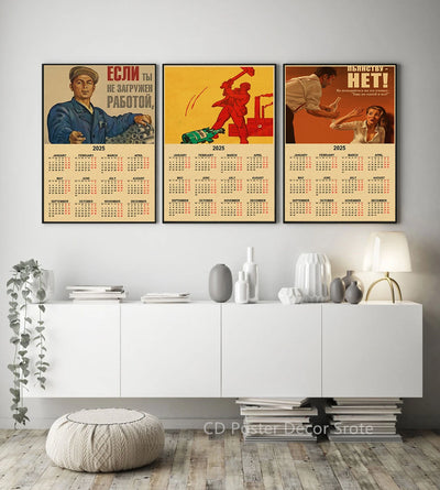 USSR CCCP 2025 Calendar Poster Celebrity Aesthetic Prints Posters Wall Art Retro Painting Home Room Cafe Club Dorm Wall Decor