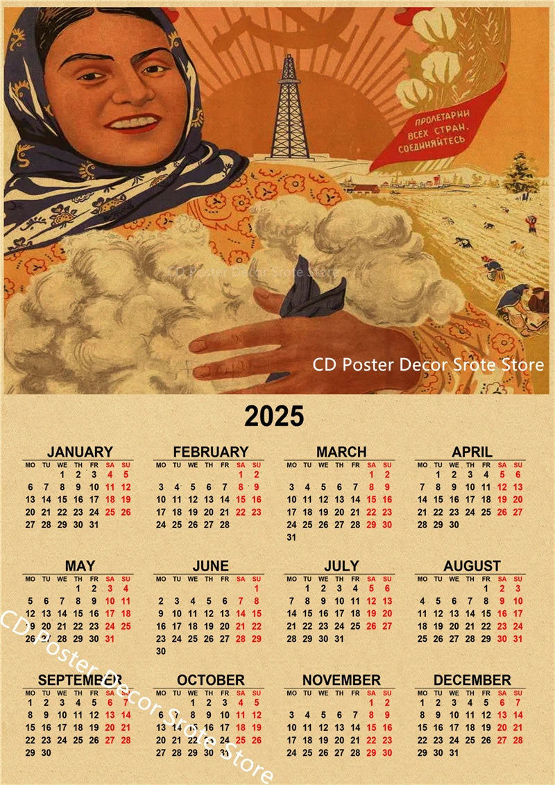 USSR CCCP 2025 Calendar Poster Celebrity Aesthetic Prints Posters Wall Art Retro Painting Home Room Cafe Club Dorm Wall Decor