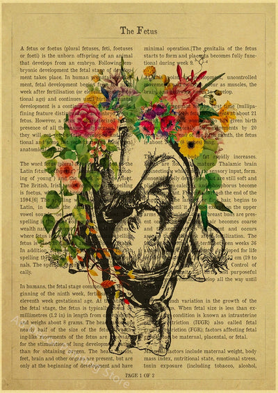 Human Heart/Lungs/Thorax/Cerebrum Anatomy with Flower and Description Posters Prints Retro Home Medical Decor Art Wall Painting