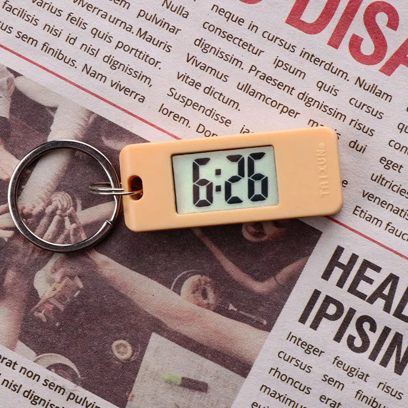 Unisex Student Electronic Clock Keychain Mini Electronic Student Oval Watch Digital Table Time Display Clock Hanging Keychain