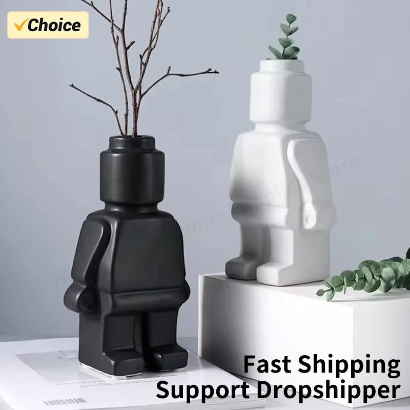 European Resin Statue Creativity Block Man TV Cabinet Desktop Flower Vase Modern Home Decoration Accessories for Living Room