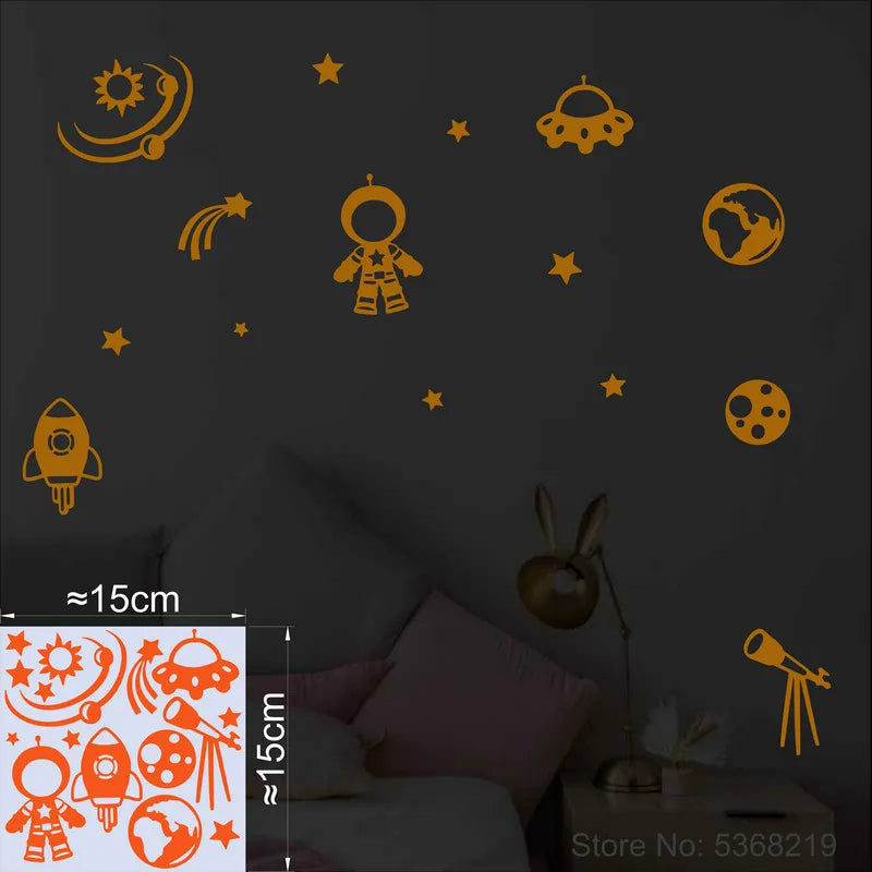 Universe Stickers Stars Spacecraft Astronaut Astronomical Telescope Space Rocket Kids Room Wall Ceiling Decoration Glow Stickers