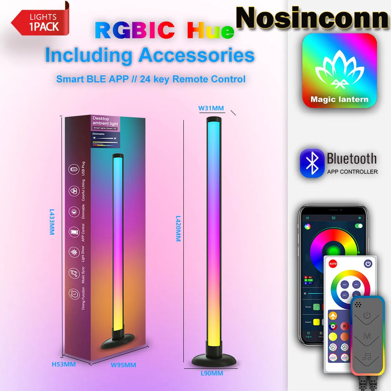 10W RGBIC Light Bar Bluetooth Smart App Control LED Desktop Ambient Light 42CM USB Music Sync LED light for Game Computer Room