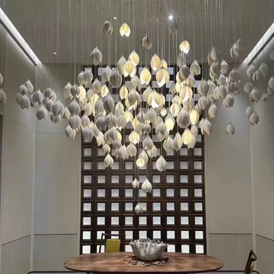 Villa Ceramic Petal Hanging Led Chandelier For Hotel Lobby Loft Staircases Restaurant Living Room Bedroom Bedside Pendant Lamp