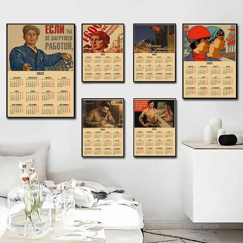 USSR CCCP 2025 Calendar Poster Celebrity Aesthetic Prints Posters Wall Art Retro Painting Home Room Cafe Club Dorm Wall Decor