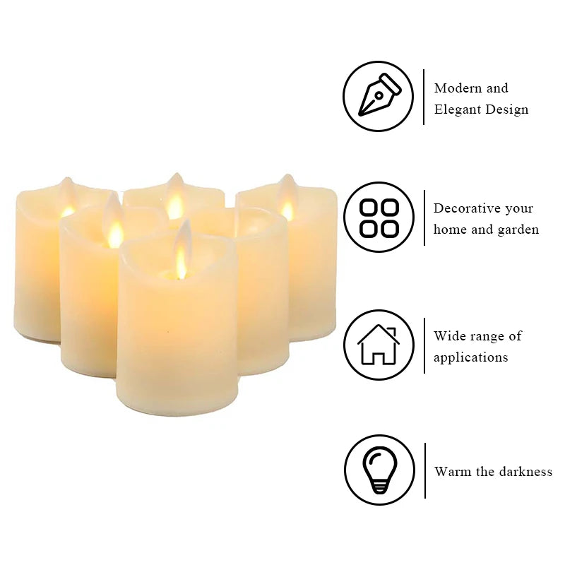 6Pcs Battery Candles Plastic Flameless Candles with Wick LED Candles Tea Lights for Home Decoration Wedding Birthday