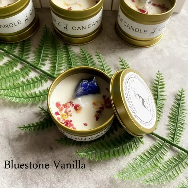 Scented Long Lasting Soy Candles Crystal Stone Dried Flower Fragrance Smokeless   for Home Decorstion  Jar